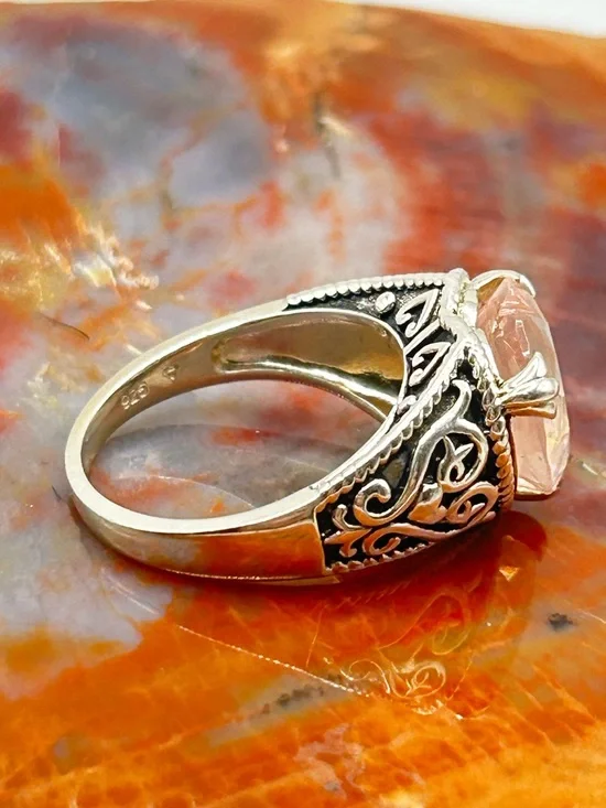 Sterling Silver Rose Quartz heart Ring - Size 9 - Picture 4 of 7